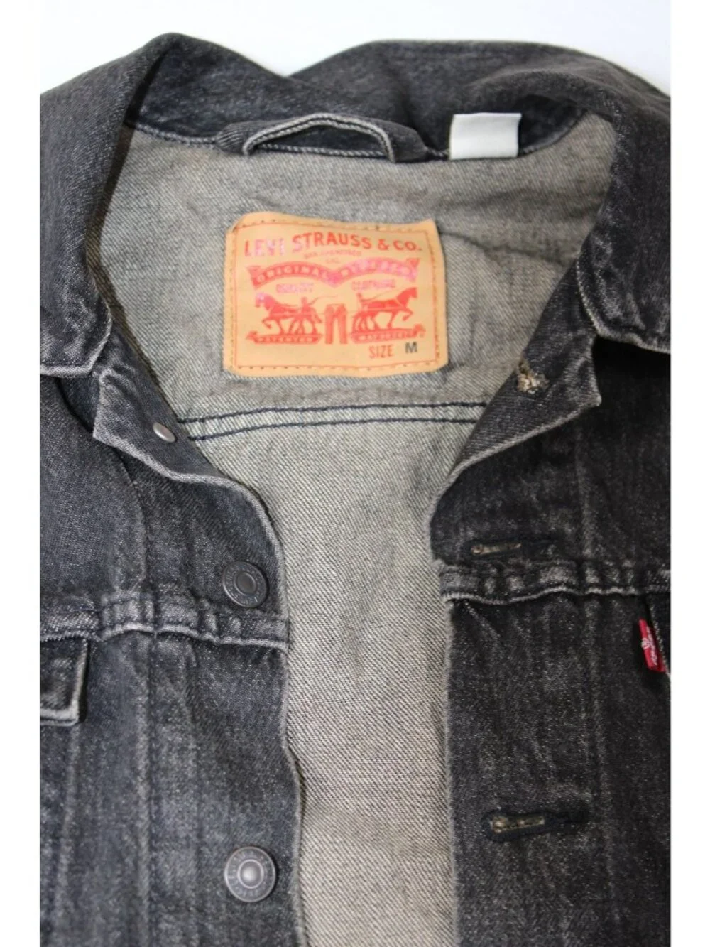 Levis Mens Black Denim Trucker Jacket Medium Vintage Wash